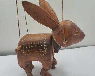 Vintage Wood Carved Rabbit Marionette