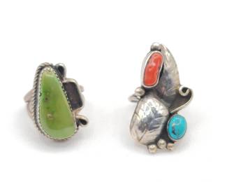 Turquoise Coral, Green Stone Native Rings Sterling Silver
