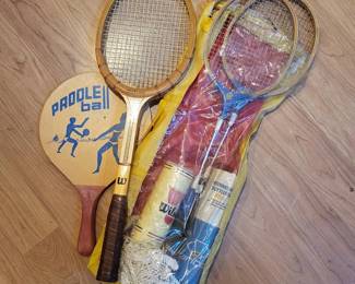 Vintage Outdoor Sports Rackets: Badminton, Tennis & Paddle Ball