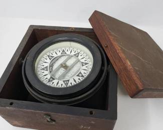Antique Maritime Dirigo Wood Box Sailing Compass EM Sherman Seattle