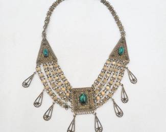 Vintage Yemenite-style Israel 925 Goldwashed Eilat Stone Necklace