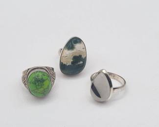 SS Stone Ring Trio: Jasper, GreenTurquoise, Agate 22gr