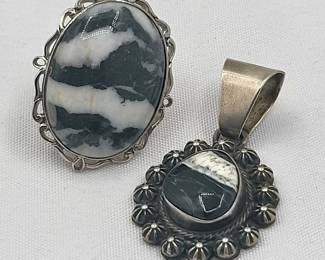 Sterling 925 White Buffalo Ring Size 5 & Pendant