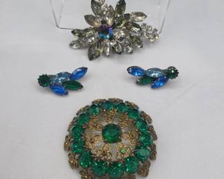 1950s Rhinestone Sparkle Brooches, Earrings