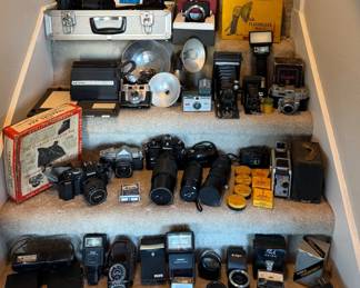 Cameras--Minolta X700, Kodak, Konica, Brownie + Meters & Various Accessories