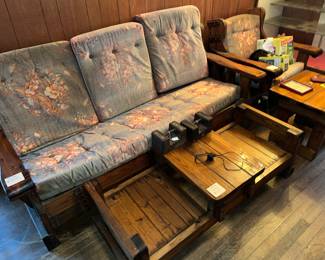 Vintage wood frame living room group