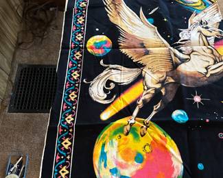 A very cool vintage, 4 x 6 Black Light Velvet Poster of a unicorn in space! Excellent condition! 