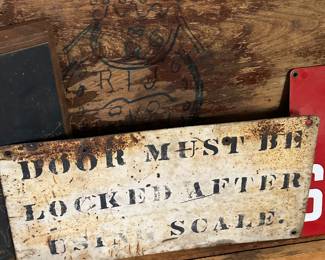 This is a porcelain metal sign! DOOR MUST  BE LOCKED AFTER USING SCALE! 