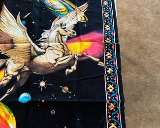 A very cool vintage, 4 x 6 Black Light Velvet Poster of a unicorn in space! Excellent condition! 