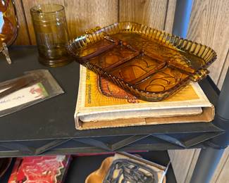 Some Sweet MCM Amber Glassware! The relish tray is in MINT and it and comes with its original box! 