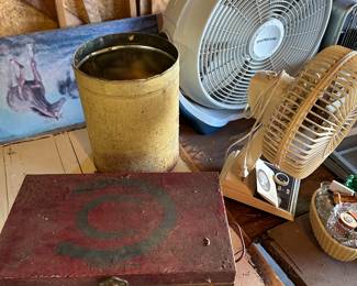 There are many wooden boxes throughout the sale, the garage has some really nice painted boxes!
