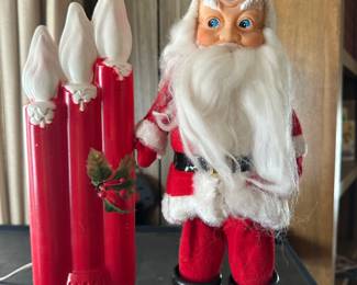 A sweet Vintage Santa and a 3 Candle Candelabra Blow Mold! 
