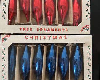 Totes and boxes in the basement were hiding a reassure trove of Vintage Christmas! Here is just a sampling! Two boxes of Six Vintage tear Drop Ornaments in their original box EXCELLENT CONDITION!
