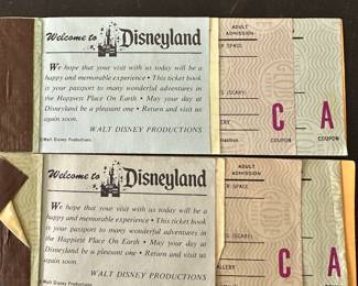 Two vintage Disney Land Ticket Booklets! This is where the term “E TICKET RIDE” comes from. E Ticket was for the biggest thrill rides in the park, A was for the kiddie rides! 