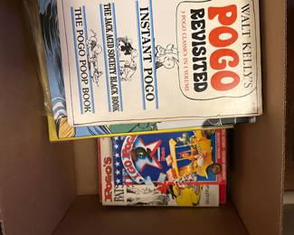 Got the keys on Tuesday! Here are the pics for the initial walk through! We did not open any boxes or totes! This is just what was out waiting for us! More detailed photos added almost daily starting this week! This is a box of Walt Kelly’s POGO! Books, figurines and more! 