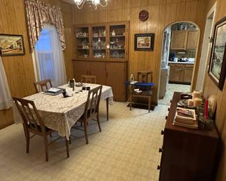 Got the keys on Tuesday! Here are the pics for the initial walk through! We did not open any boxes or totes! This is just what was out waiting for us! More detailed photos added almost daily starting this week! Great MCM Dining Room Set. China Cabinet filled with vintage collectibles! 