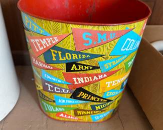 Cool 1970s college metal waste basket!