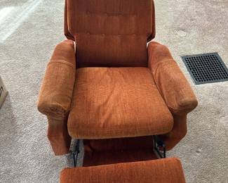 Nice upholstered chair for the 70’s! Lays out to almost flat with foot and headrest! 