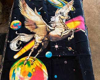 A very cool vintage, 4 x 6 Black Light Velvet Poster of a unicorn in space! Excellent condition! 