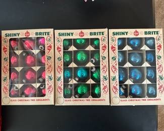 Three Vintage Boxes of Shiny Brite Glass Ornaments!  Ron’s and boxes in excellent condition!