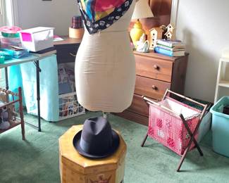 Vintage mannequin,  sewing supplies 