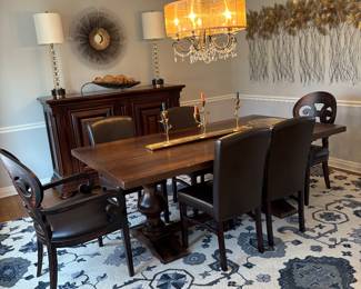 Arhaus Dining room table, leather chairs, buffet