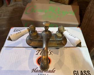 Antique brass and porcelain faucet