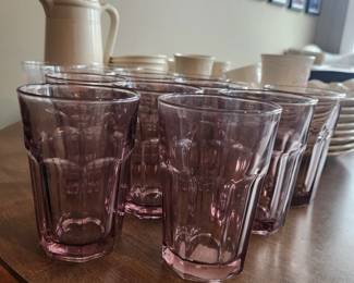 Set of 10 pink lavender Libbey glasses like new!