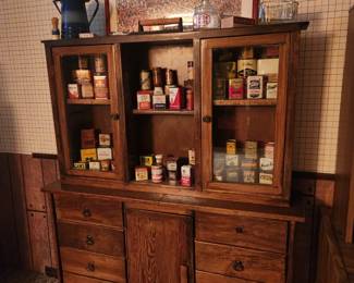Hand made Primitive cabinet. Filled with antique spices!