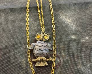 Hinged vintage owl necklace
