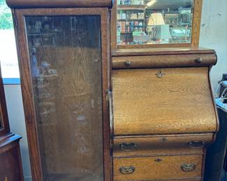 Wonderful Oak Bookcase and drop front desk with hidden drawers