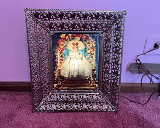Vintage lenticular religious art with lightbox