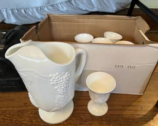 Indiana milk glass pitcher and goblets