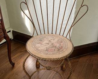 Vintage brass/glass regency style vanity chair
