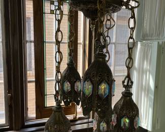 Hollywood Regency filigree brass swag light fixture and.....