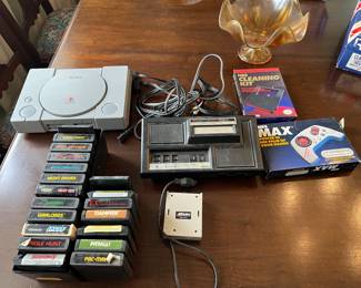 Sony Playstation 1 console,  Coleco module and games