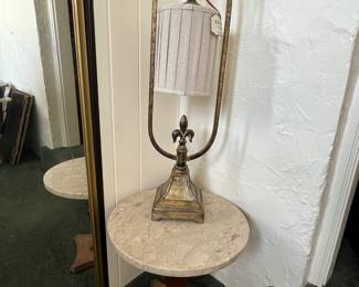 Table lamp and small round marble topped side table