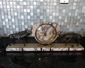 MARBLE CLOCK WITH STAGS