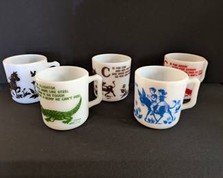 Hazel Atlas milk glass alphabet mugs