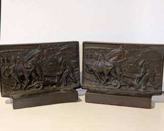 Pompeian bronze clad bookends 'The Ploughman'