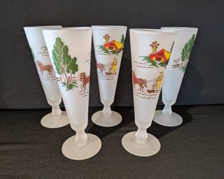 Hazel Atlas Frosted Pilsner glasses - set of 5