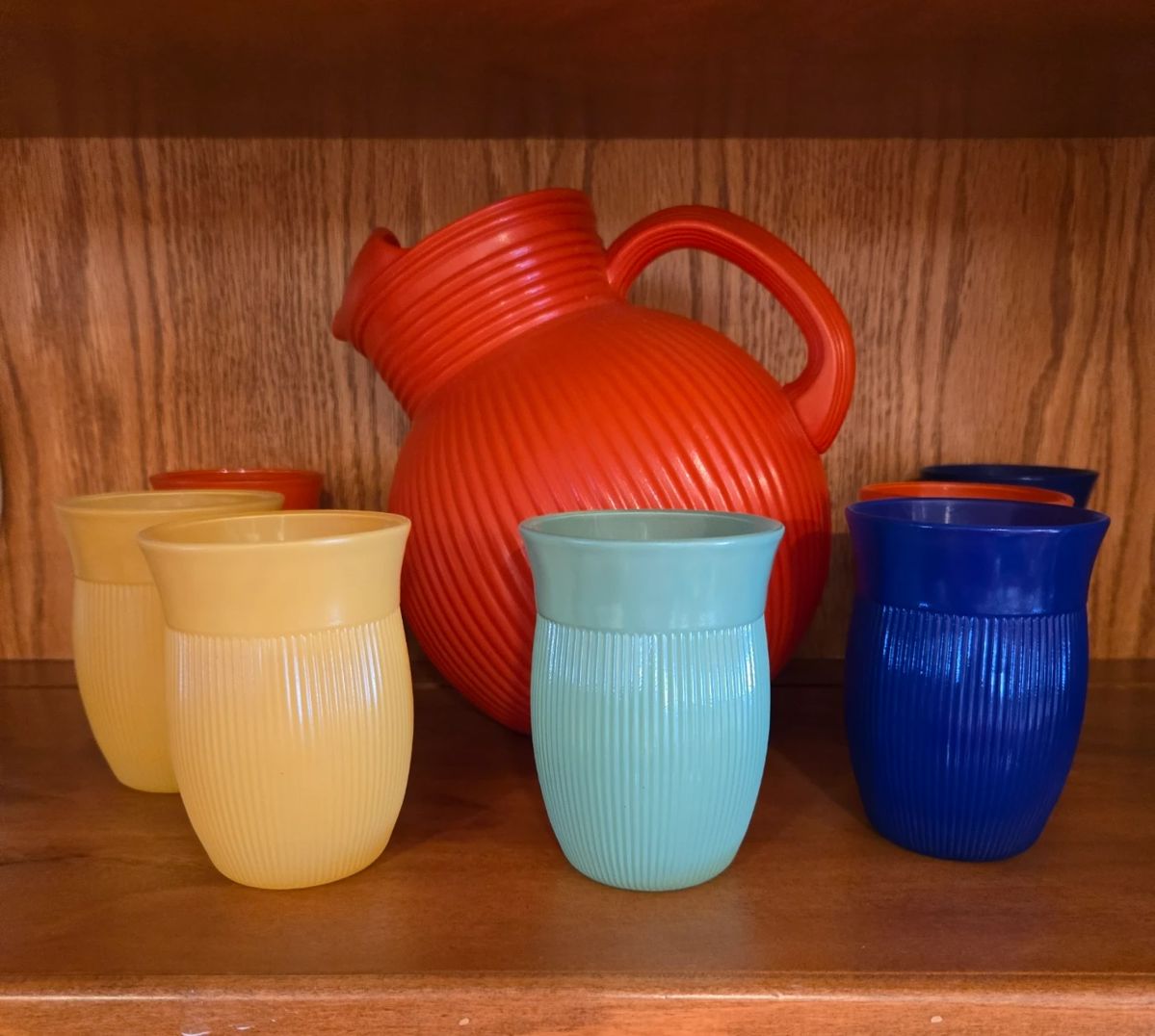 8-Piece Fine Ribbed Glass Beverage Set by Hazel Atlas (40s-50s)