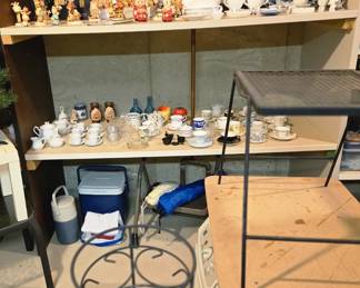 Wrought Iron Patio Table; Wrought Iron Plant Stand; Hardshell & Softshell Coolers; and of course, Hummels; Goebel Cardinal Tuck Figurines; Tea Cups & Saucers; Child's Tea Set; S&P Shakers; Milk Glass including Hens, Cream & Sugars; Delft Ware and much more!