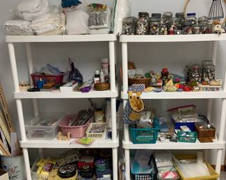 Loads of Sewing & Crafting Supplies including a collection of pin cushions, lots of canning jars filled with buttons; and so much more!