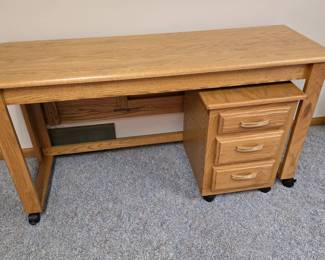 Swedish Design Oak Wood Drop Leaf Table with Wheels and a matching 3-Drawer Rolling Cabinet