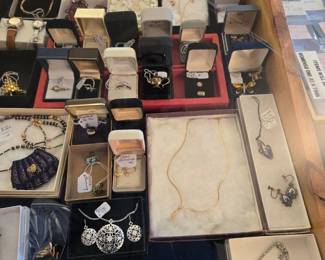 Lots of Costume and Fine Jewelry including 14k Gold, Sterling Silver, Diamond, Topaz, Opals and more; Lisner, Park Lane, Caro, Avon, Delft to name a few.