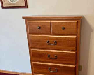 5-Drawer Wood Bedroom Chest; Framed & Matted Embroidered Picture of Bird & Flowers