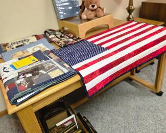 Lovely handcrafted quilted American Flag Table Topper; Picture and Photo Frames; Stuffed Animals; Lamps and much more!