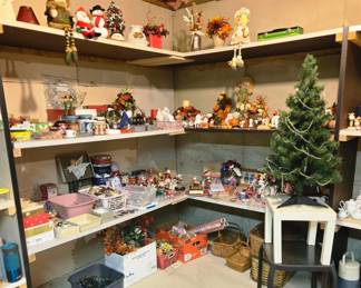 Loads of Holiday & Seasonal Goods including; Christmas Decor, Fall, Halloween and Patriotic figurines, table decor, florals, candles, lights, ornaments; Small Patio Side Tables; and much more!