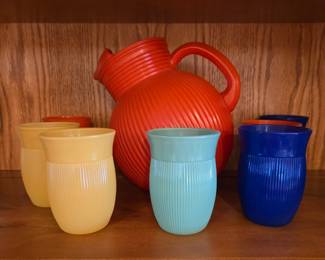 8-Piece Fine Ribbed Glass Beverage Set by Hazel Atlas (40s-50s)